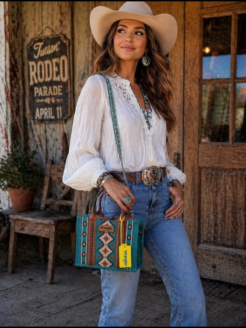 NWT Wrangler Blue-Teal Southwestern Pattern Crossbody Bag
